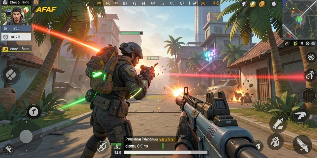 Tampilan gameplay seru AFAF dengan aksi menembak intens.