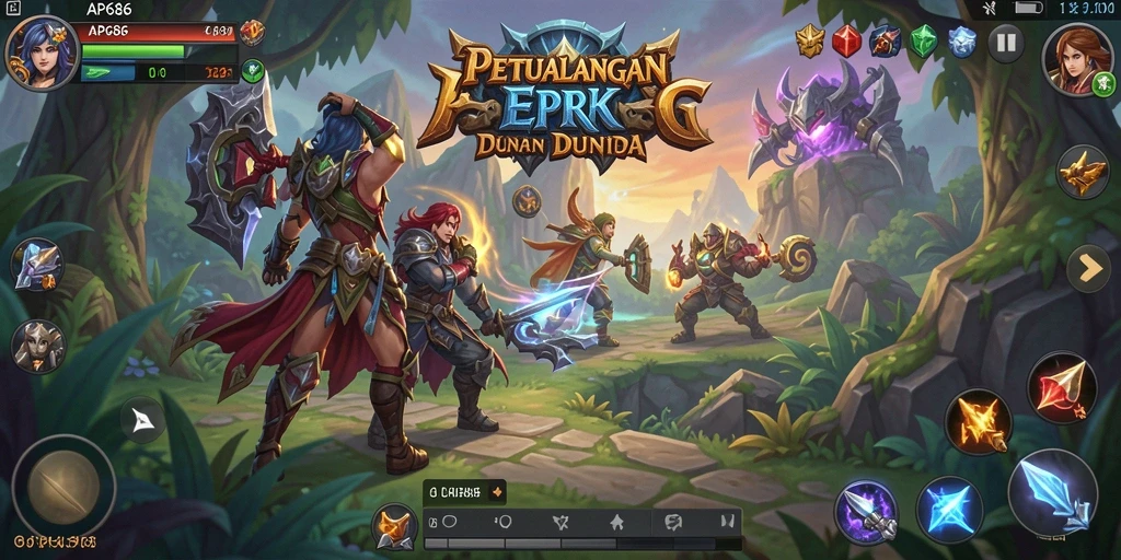 Tangkapan layar gameplay AP686 yang menunjukkan pertarungan epik dan eksplorasi.