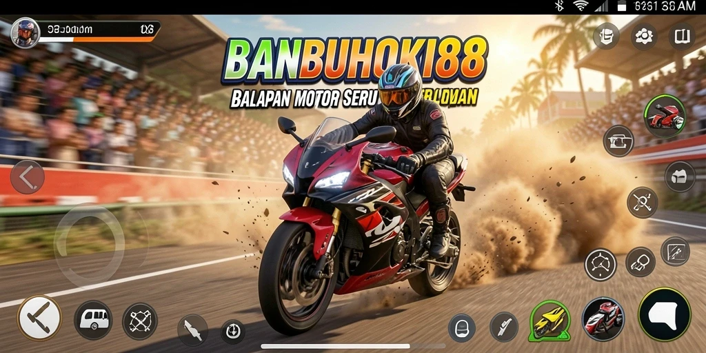 Menampilkan gameplay seru balapan motor di BANBUHOKI88.