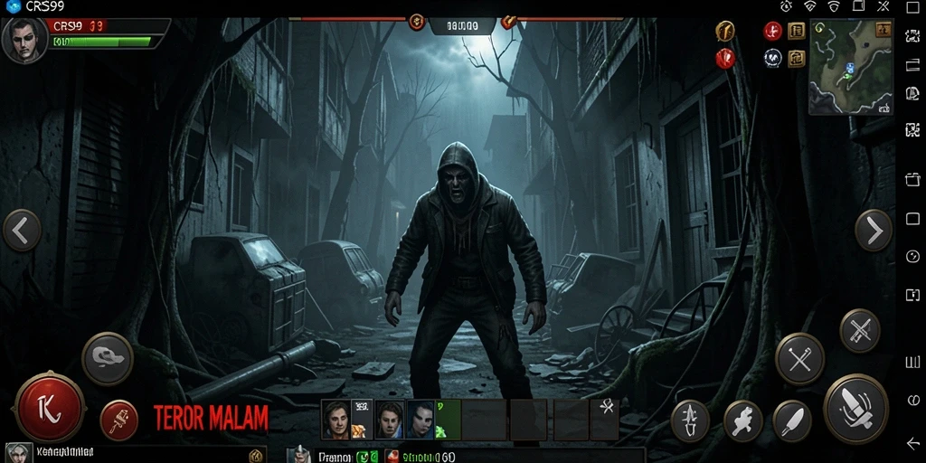 Tampilan gameplay menegangkan dari CRS99 yang penuh atmosfer horror.