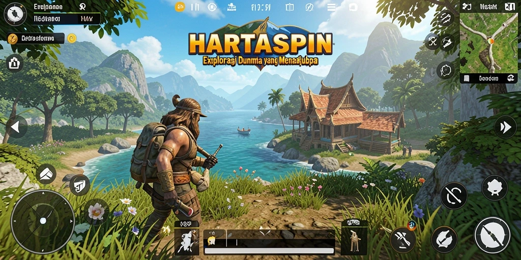 Screenshot gameplay HARTASPIN yang menampilkan dunia terbuka yang luas.