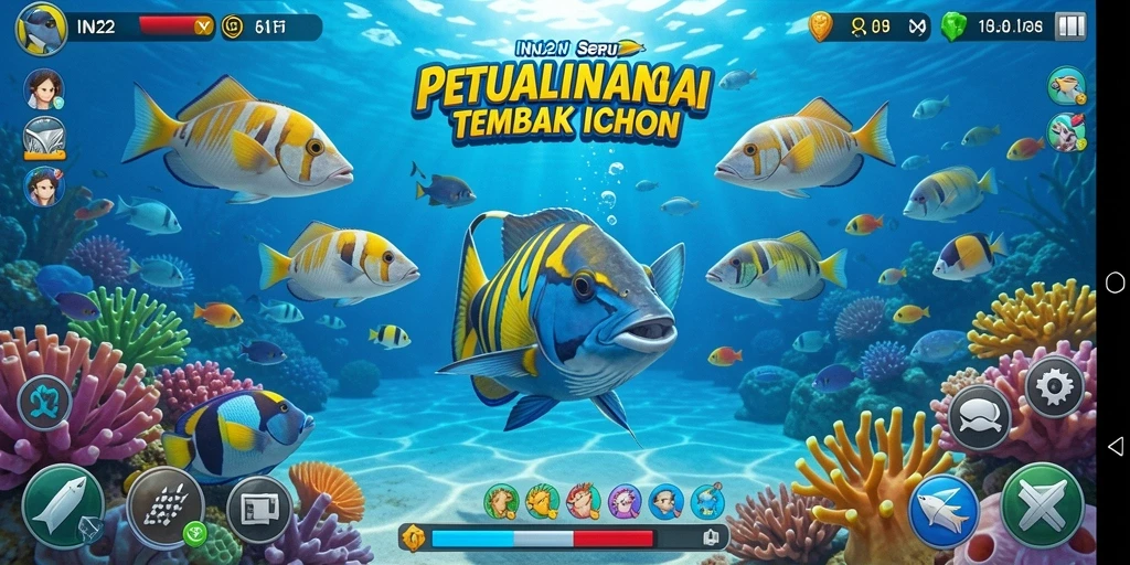 Screenshot gameplay IN22 menampilkan aksi seru menembak ikan.