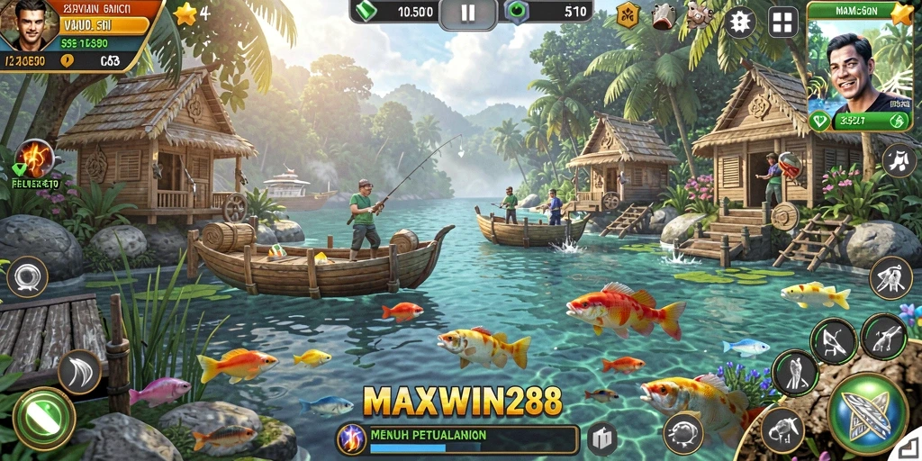 Tampilan gameplay memancing seru di MAXWIN288.