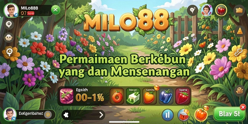 Screenshot gameplay <strong>MILO88</strong> menampilkan ladang penuh tanaman dan hewan.