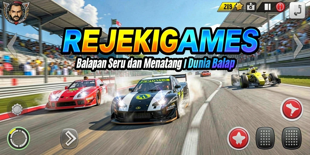 Tampilan layar balapan seru di REJEKIGAMES dengan berbagai trek dan kendaraan.