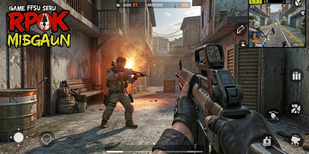 Screenshot gameplay RPOK dengan aksi menembak intens