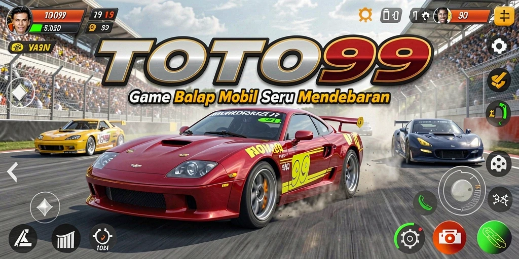 Screenshot gameplay TOTO99 dengan balapan mobil yang intens.