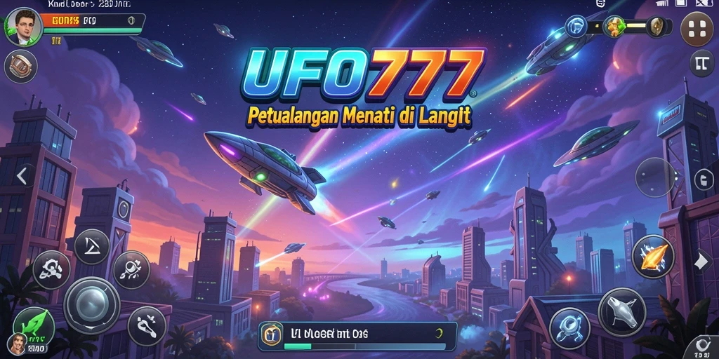 Tangkapan layar utama dari gameplay UFO777 yang menunjukkan petualangan di luar angkasa.