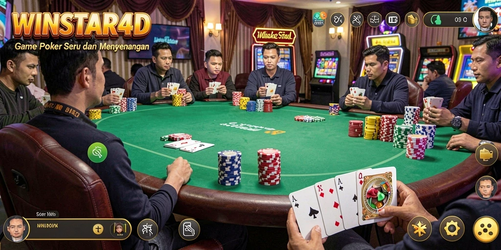 Screenshot gameplay <strong>WINSTAR4D</strong> menunjukkan aksi Poker yang mendebarkan.